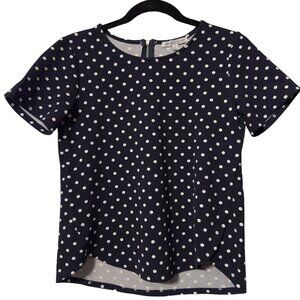 GREEN ENVELOPE Blue Polka Dot Short Sleeve Top With Back Zipper Size S